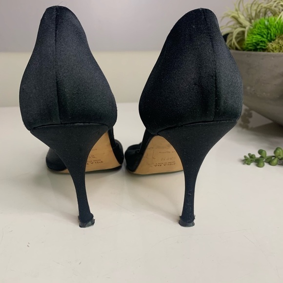 Vintage PRADA Italy black satin belt knot open toe Stiletto heels shoe 6.5 size - Picture 5 of 14